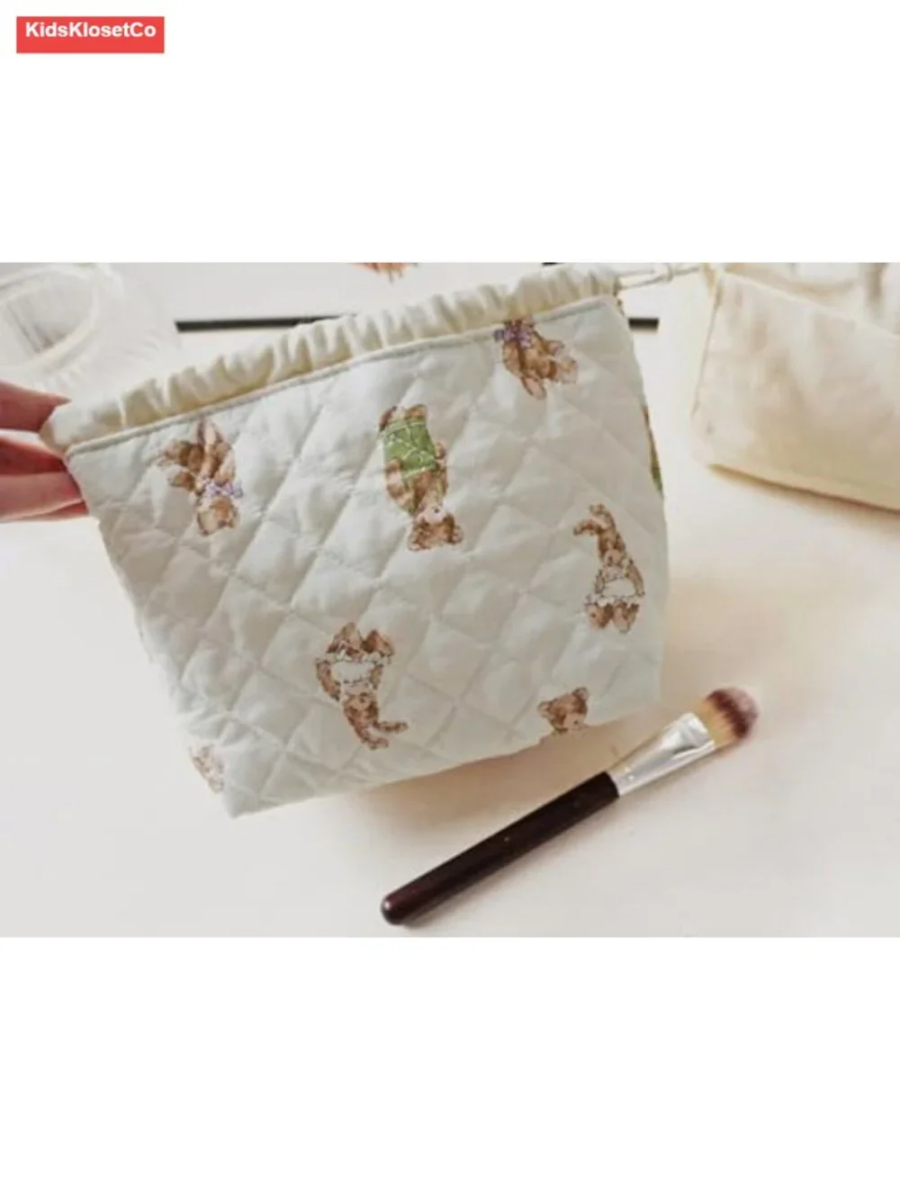 Quilted Canvas 2-Piece Travel Pouch Set with Teddy Bear Design